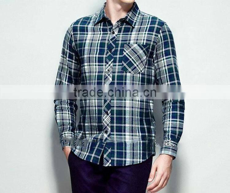 100%Cotton 2015 Elegant designer Plaids/Checks leisure High quality men shirt with long sleeve