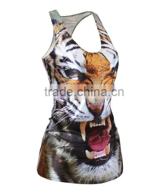 Small MOQ Cheap Animal tiger 3D printed sleeveless garment ladies