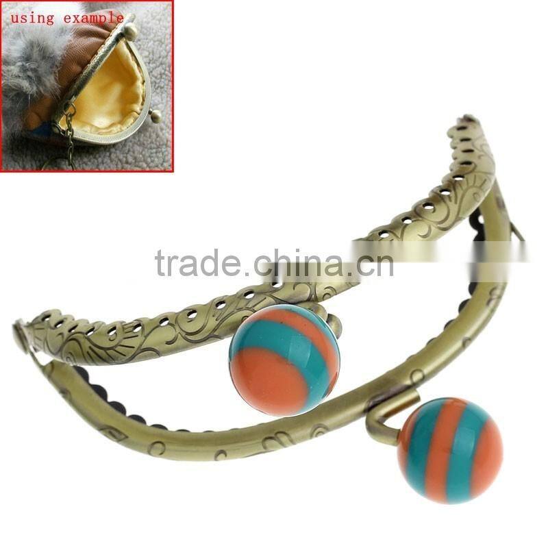Metal Frame Kiss Clasp For Purse Bag Antique Bronze Orange & Green Resin Ball