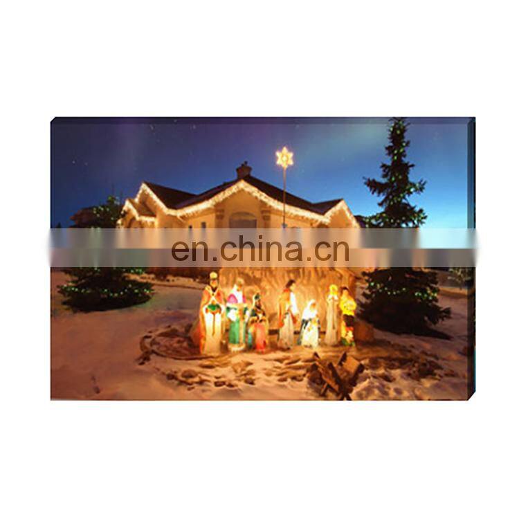 LED light up handmade street lamp canvas oil painting for room hanging