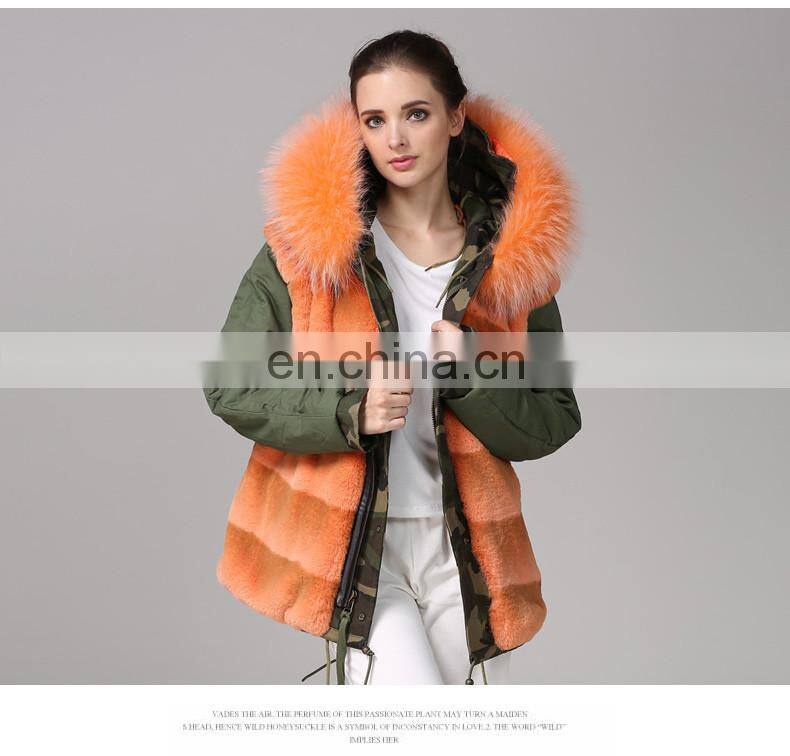 top grade latest fashion faux fur women jackets with raccon fur collar