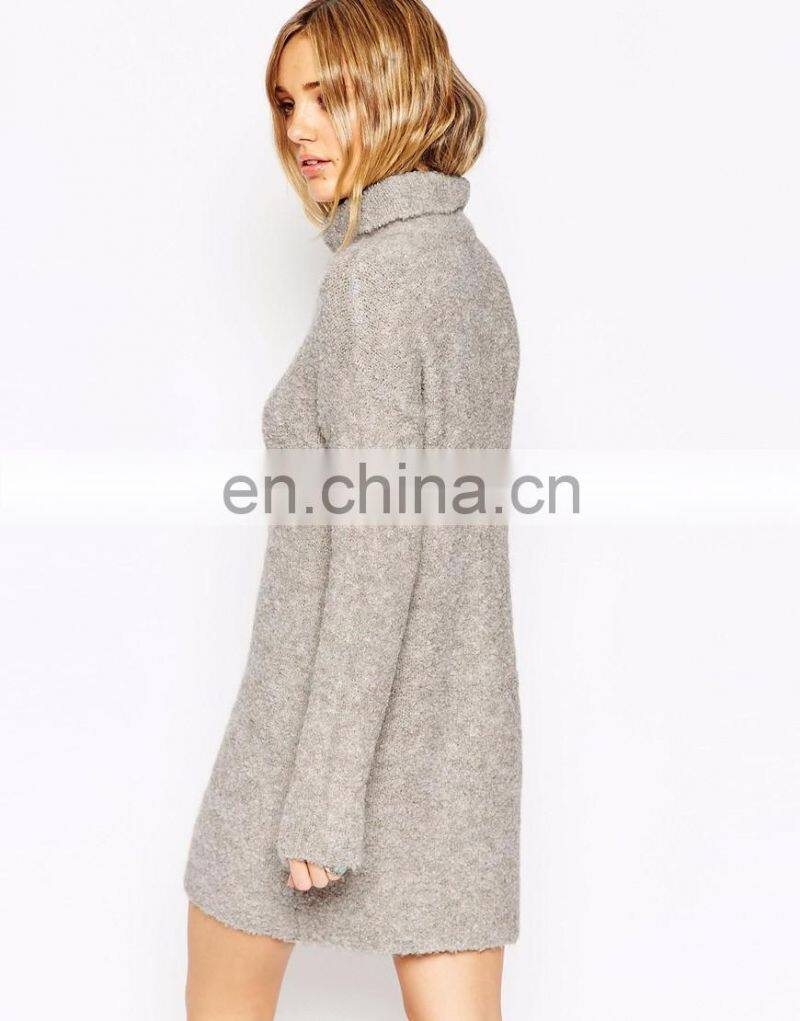 Euro woman long sleeves high neck wool sweater dress