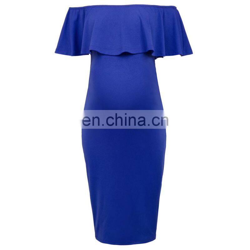 Grace Karin Sexy Women's Off Shoulder Hips-Wrapped Blue Maternity Bodycon Pencil Dress CL010625-2
