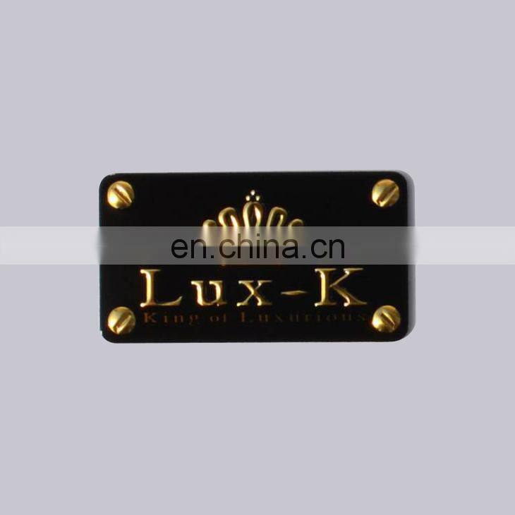 OEM Factory Fast Delivery Custom Fake Rivets Decorative Shiny Gold Embossed Luxury Metal Nameplate For Handbag