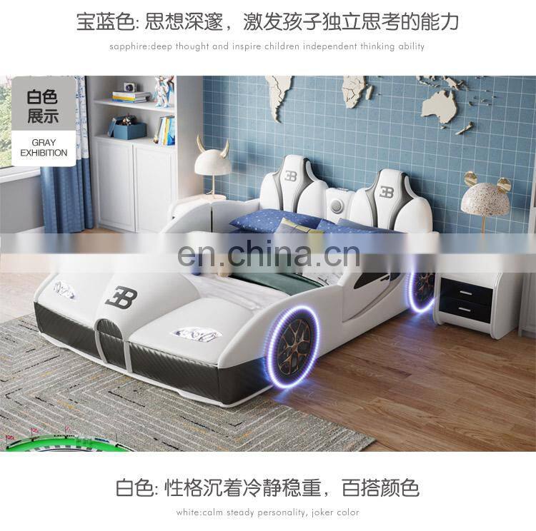 Children bed with guardrail solid wood multifunctional cartoon sports car bed