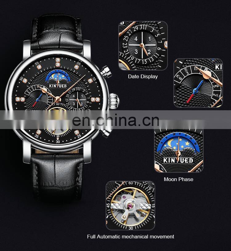KINYUED J025 Automatic Watches Men Luxury Brand 2018 Mechanical Skeleton Watch Mens Moon Phase Calendar Sport Male Clock add Gif