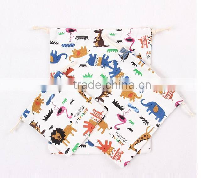 Cute Animal Zoo Pattern Folding Canvas Laundry Bag Laundry Pouch