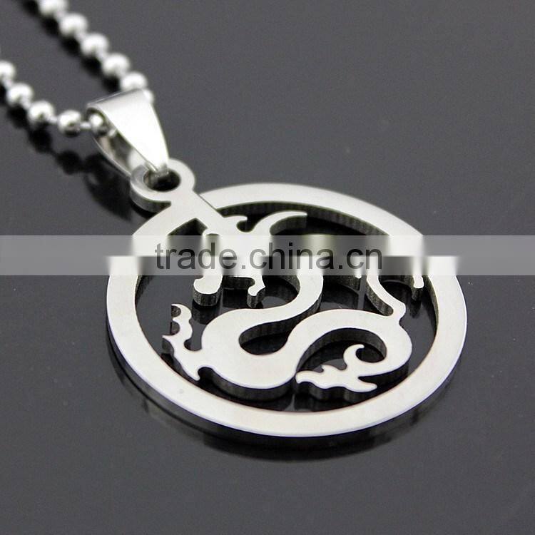 304 stainless steel round Dragon pendant necklace