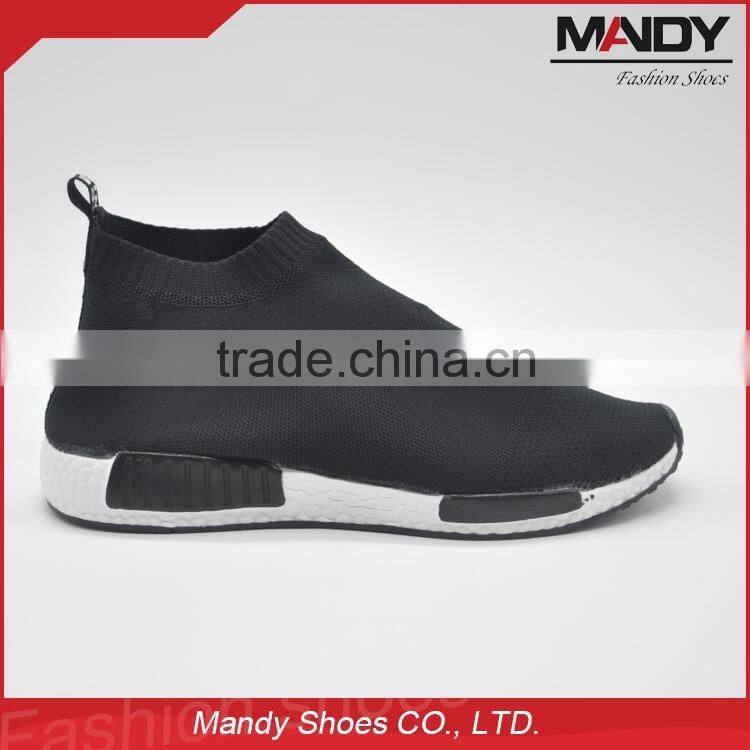 2016 Hot selling fashion flyknit fabric running shoes no laces