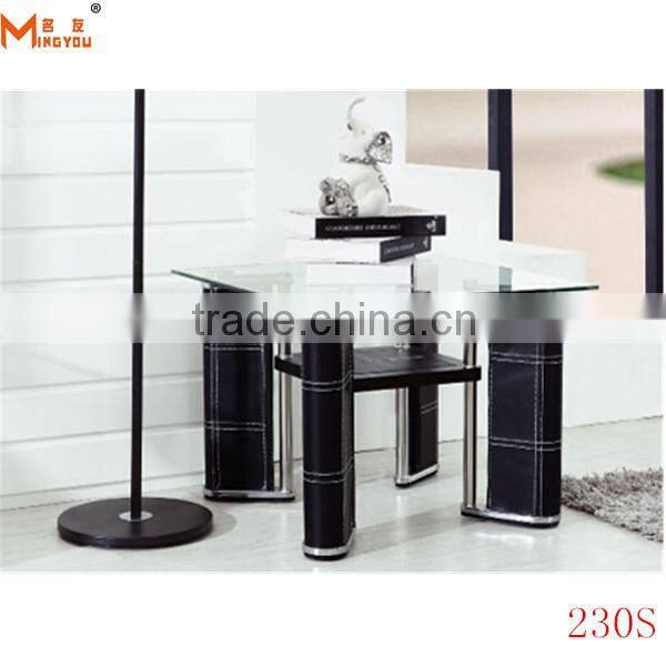 2 layer clear high quality glass side table for sale