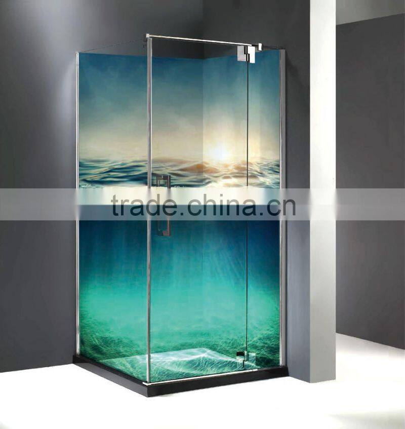 2016 new prefab shower enclosures ocean sunrise 3D digital printing glass Frameless and accessories available villa shower room
