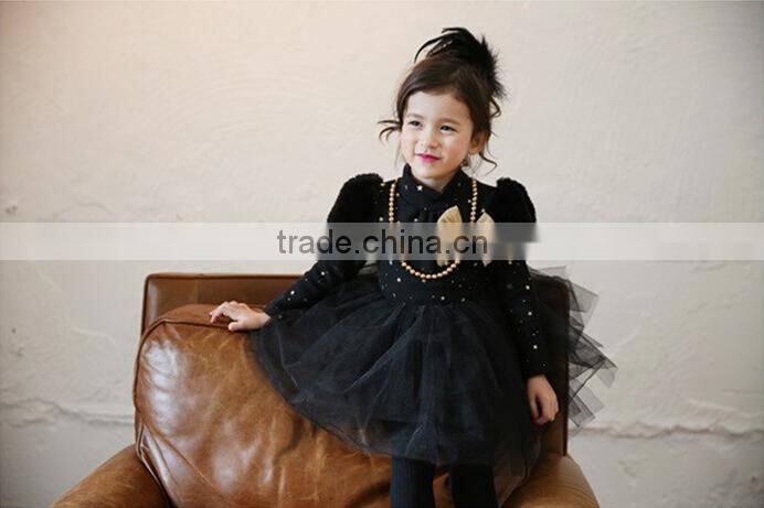 2015 new arrival kids black and white princess skirt for girls long sleeve princess dress