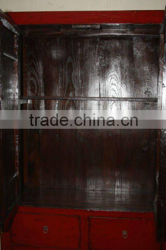 Antique Chinese Red Lacquer Wedding Wardrobe