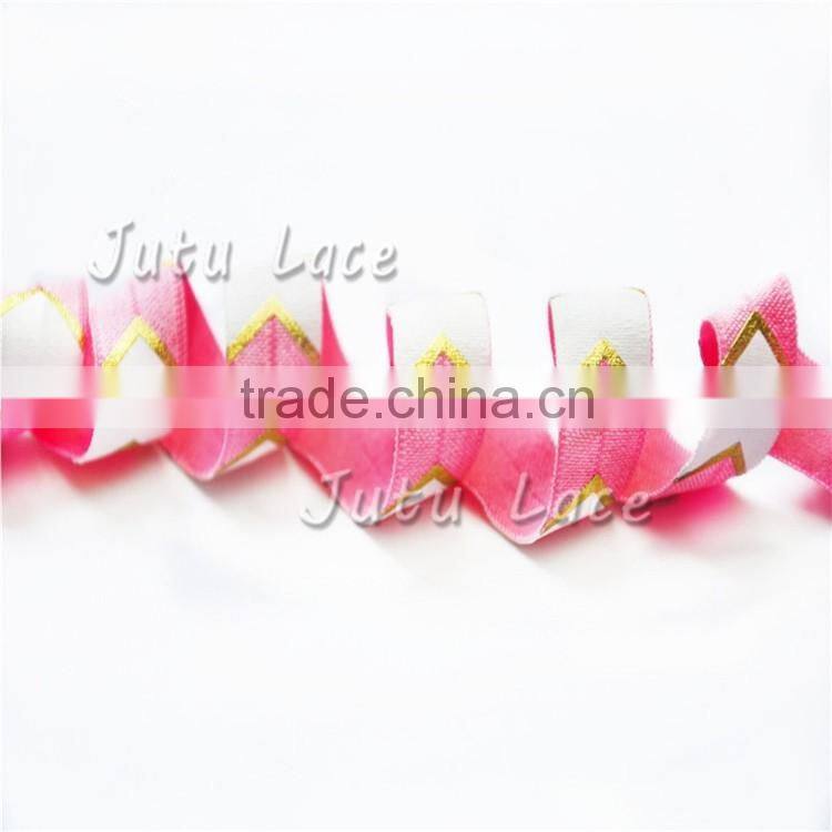 Black gold metallic stripes fold over elastic - 5/8'' Custom Printed FOE Babygirls Headbands elastic by the yard