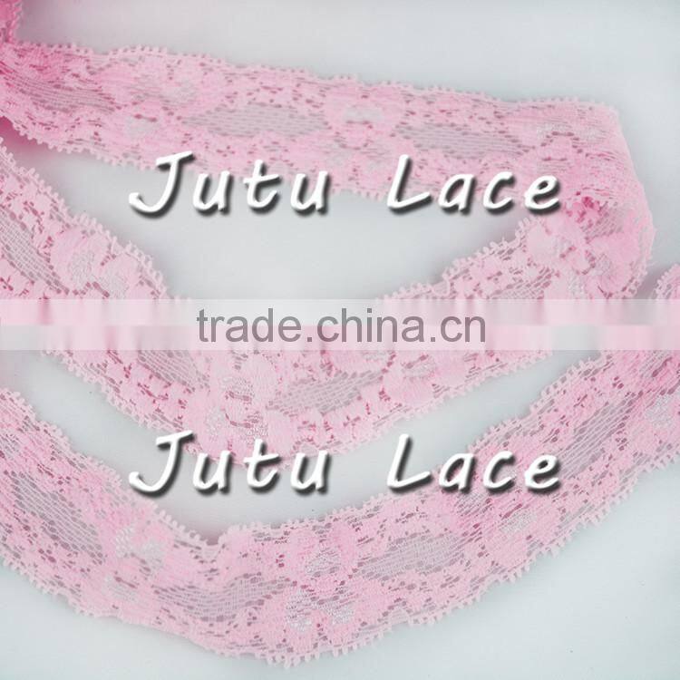 Pink+Lace Elastic - 1" wide - Stretch lace trim for baby headbands - Lace Elastic by the Yard