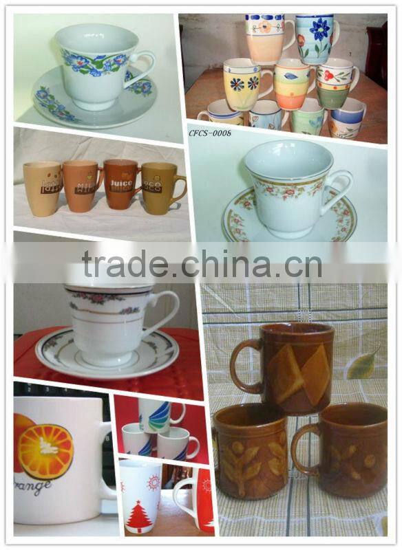 small and beautiful ceramic mug with saucer