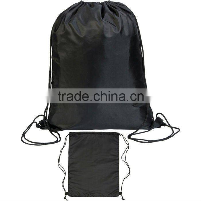 Black Polyester Drawstring Shopping Sport Gym Portable Backpack Bag