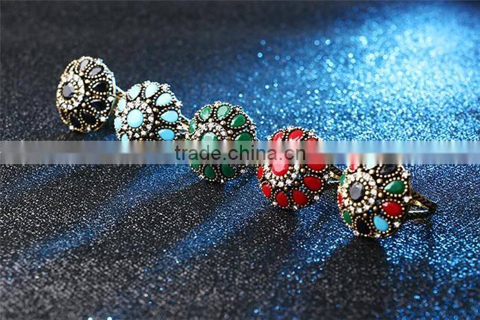 Factory direct sell zinc alloy multicolor crystal rhinestone ring bohemian rings