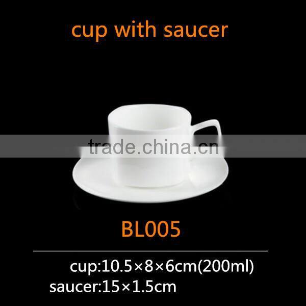 brown color square shape 200ml bone china tea cup and saucer