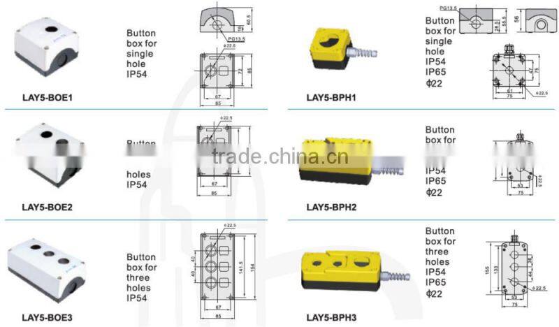 top sale IP54/65 three holes push button control box parts/accessories LAY5-JBPH3