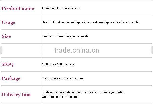 Factory Price: Aluminum foil lid for disposable food container