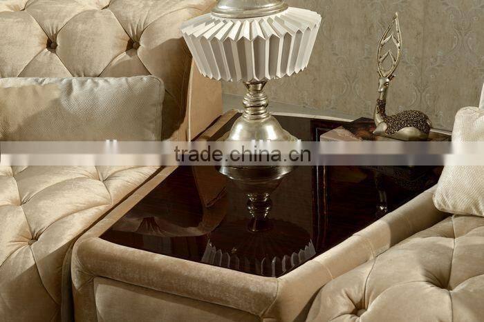 Button Tufted Upholstered Fabric Corner Sofa DH034