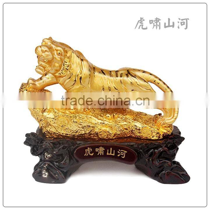 24K Golden color resin tiger statue , fengshui tiger