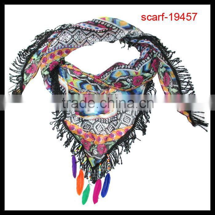 fashion lady polyester chevron triangle scarf tassel