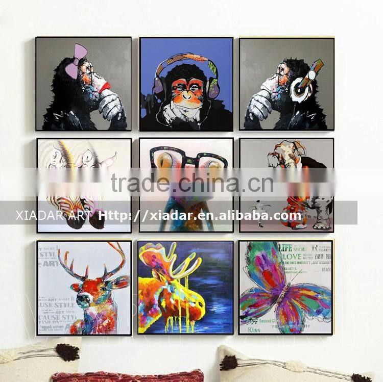 Canvas elk oil painting for living room wall decorative/elk cartoon oil paintings