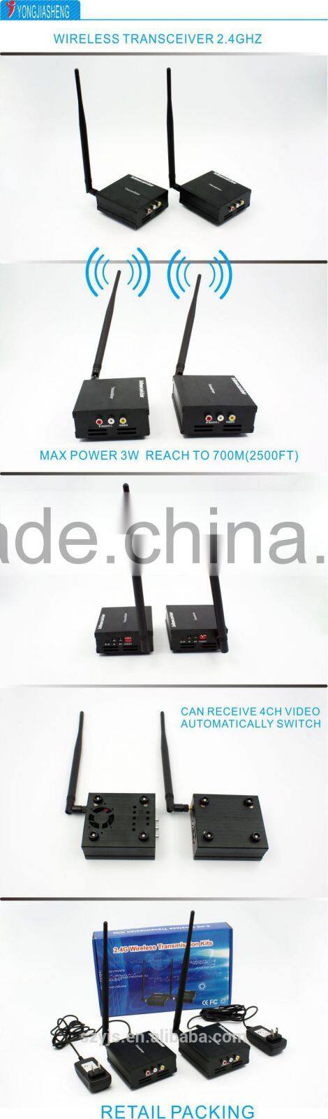 Long range 2.4G 3W audio video wireless transmitter for cctv camera