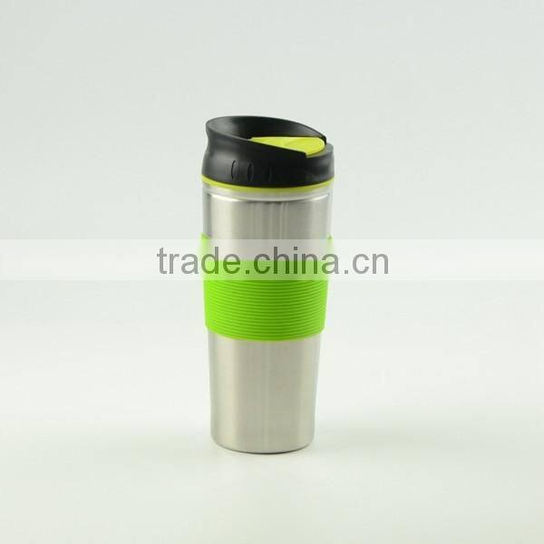 Double Wall PP Plastic Coffee Travel Mug With Silicon Band