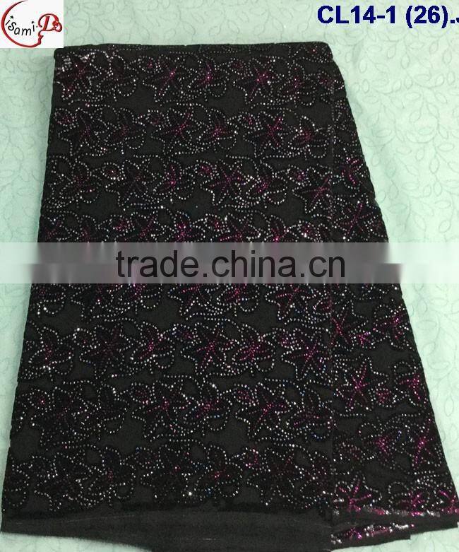 CL14-1 (26) New arrival and high quality African Velvet lace fabric with sequins for dress and clothes