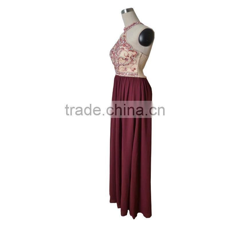 Hot sale elegant manual nail bead sleeveless evening dress