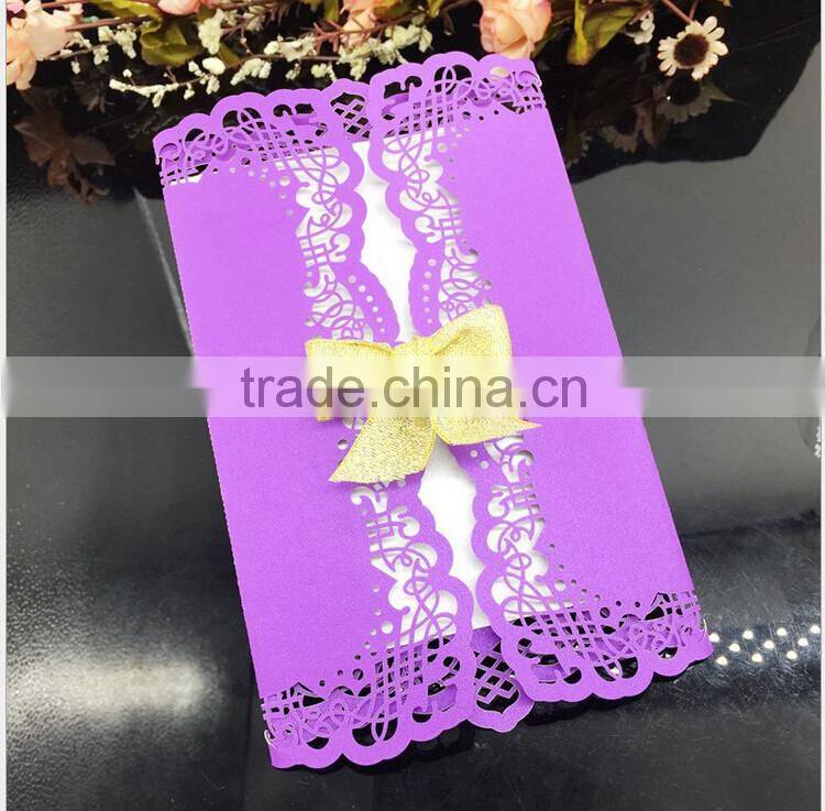 High quality decorating laser cut gold marriage invitation card