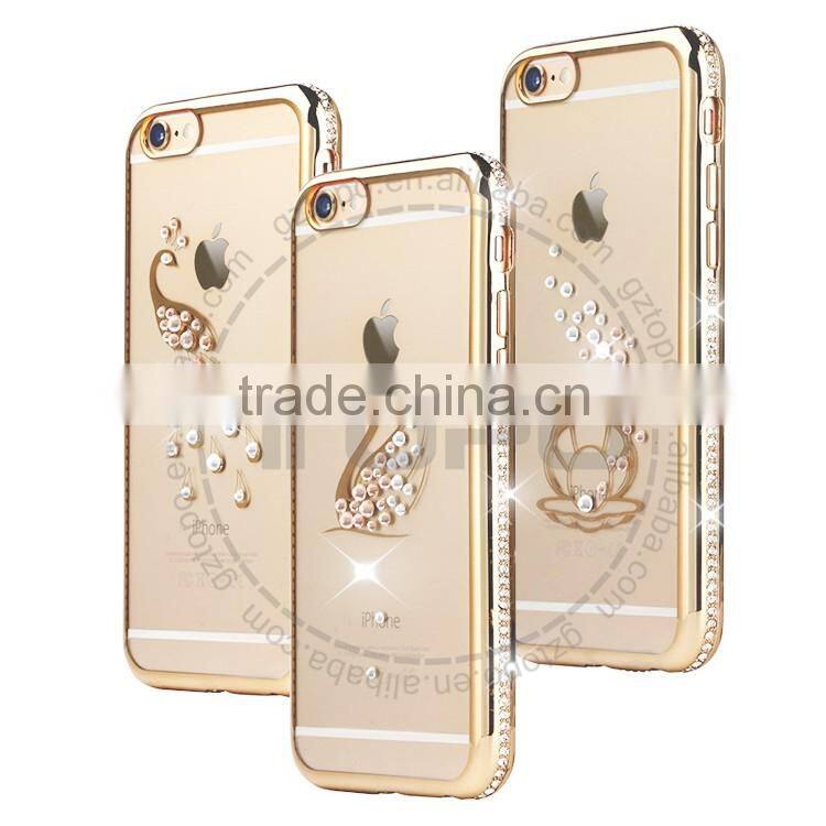 Diamonds Swan angel electroplate frame soft TPU for girls mobile phone Case for iphone 6 6s plus