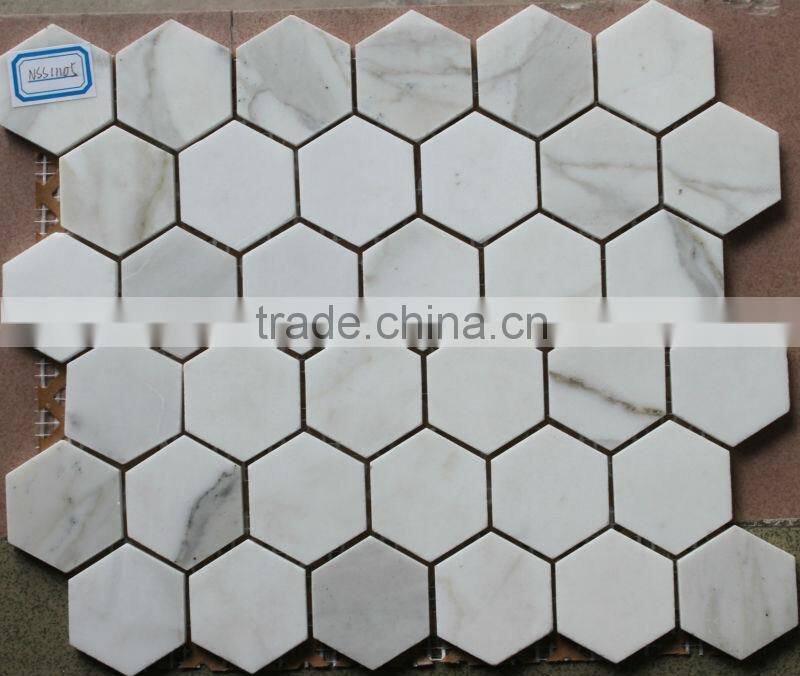 hexagon white marble mosaic tile