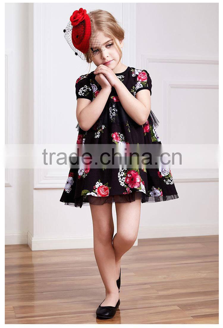 Beautiful embroidered baby girl dress,black casual dress with flower pattern
