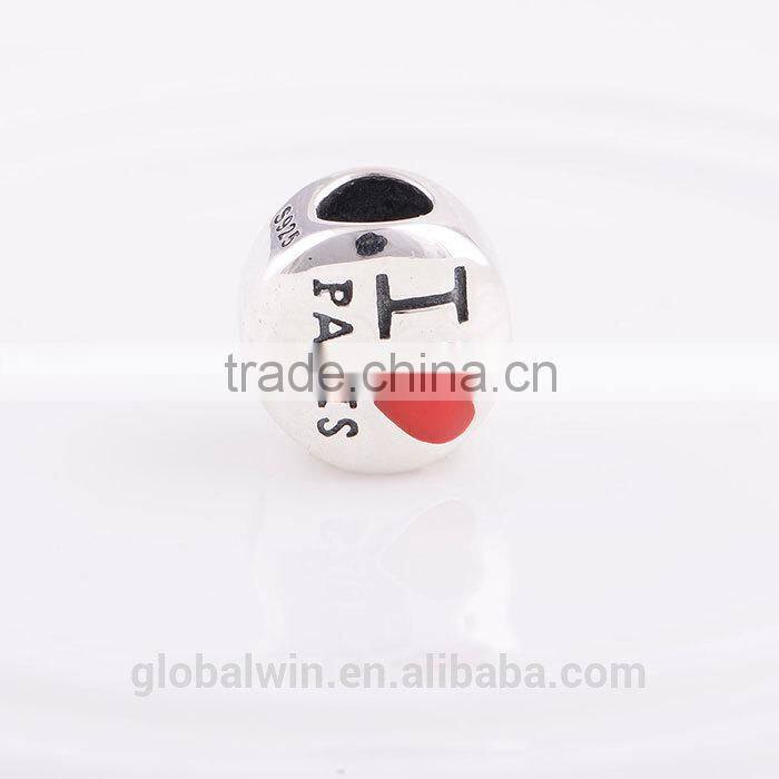 925 Sterling Silver Charm Enamel Heart Paris Charms Silver Beads For Snake Chain Bracelet DIY Jewelry