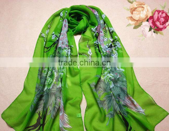 2014 Newest Fashion Flower Peacock Silk Chiffon Neck Scarf Wrap Shawl Stole Neck Wrap Women