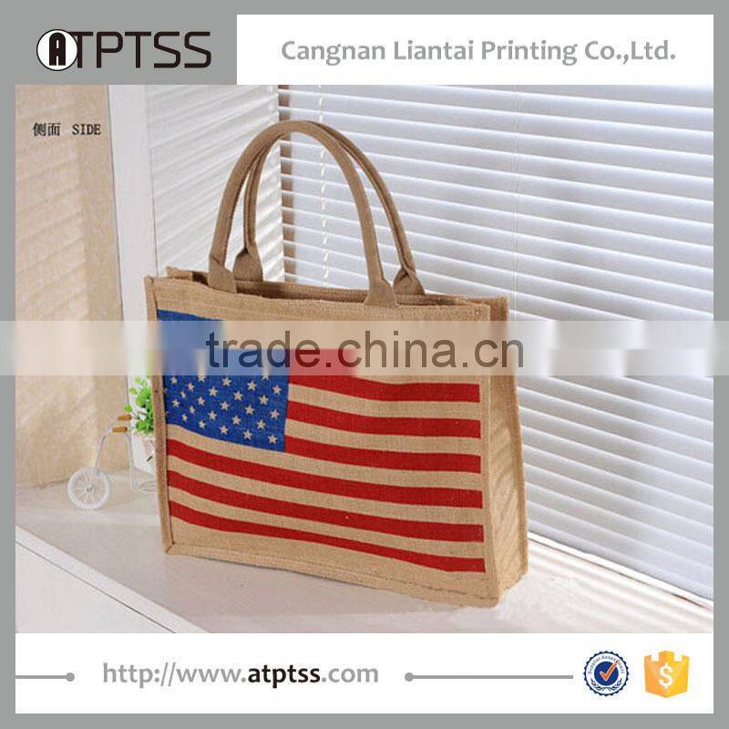 Beige competitive price promotional handled linen canvas tote bag