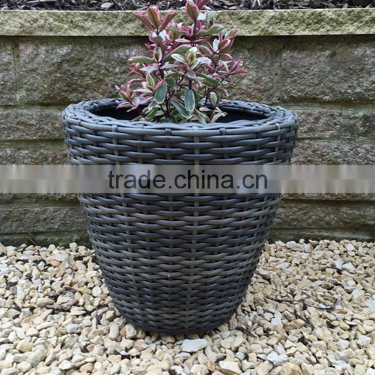 Decoration flower pot waterproof resin wicker woven garden planter