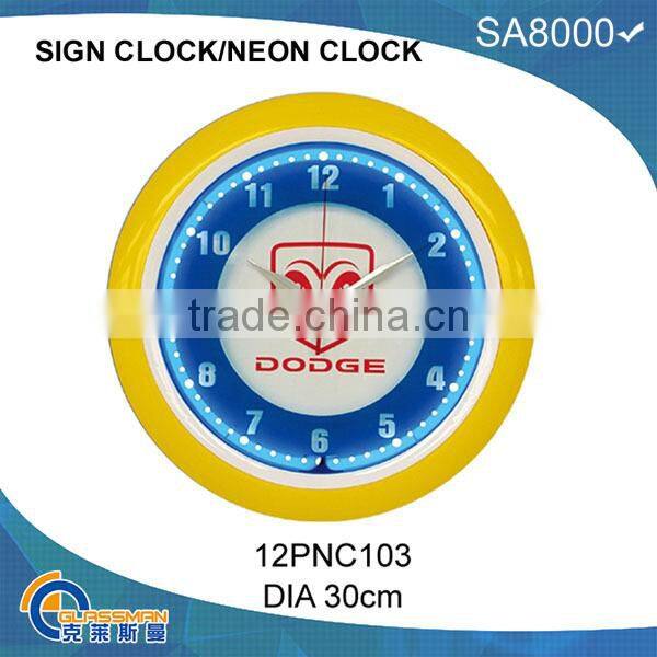 neon light wall clock with chromed shell