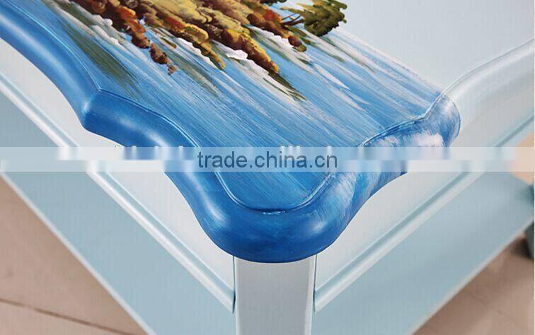 Mediterranean Style Coffee Table, Sailing Boat Handpainting Tea Table, Pastoral Solid Wood Living Room Coffee Table (BF01-X1157)