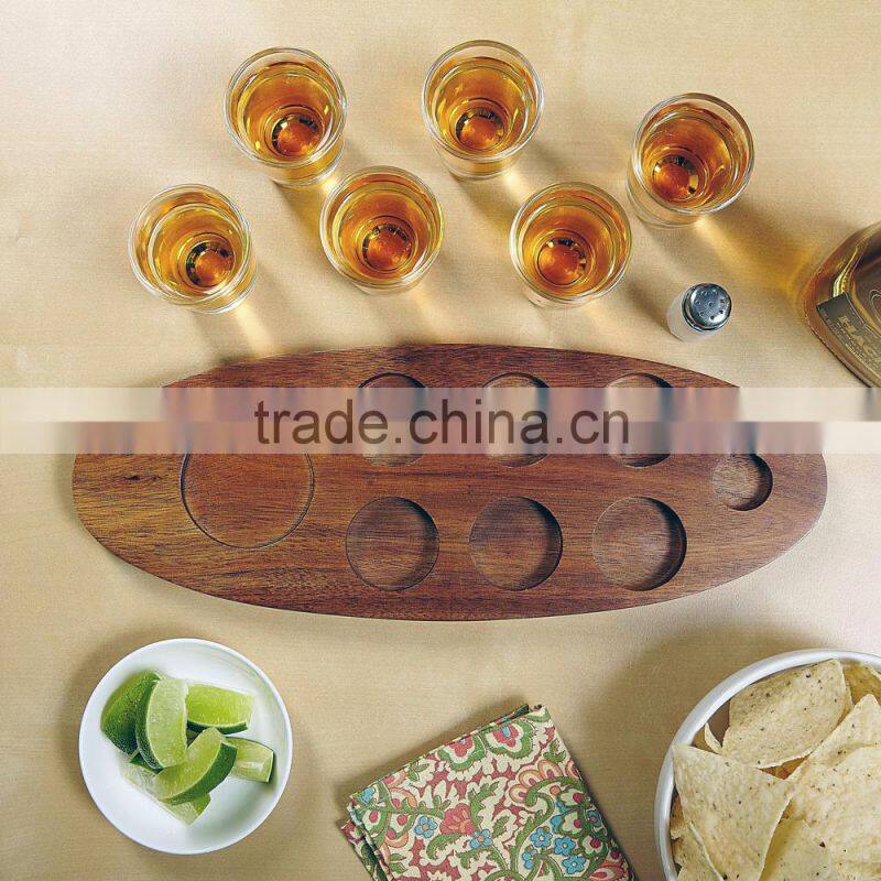 Wooden Serving Tray Glasses Holder Rustic Feel Wood Cups Holder with Hole Kitchenware Beer Tray for Bar