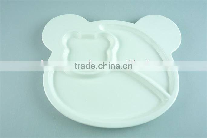stocked white ceramic rectangle French fries serving plate with dipping dish and iron stand