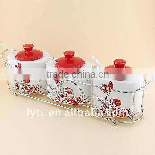 ceramic colorful canister set with spoon