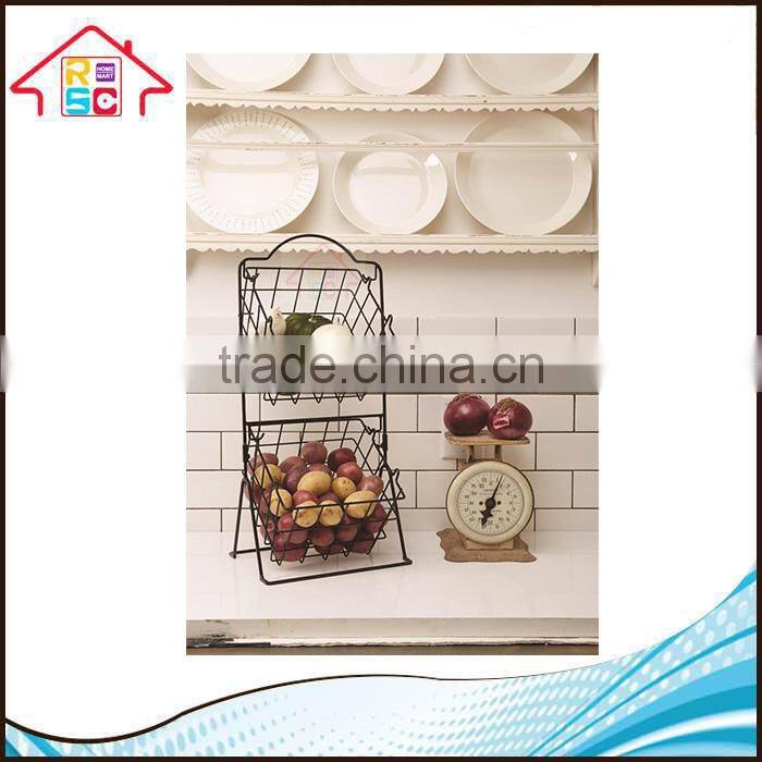 Kitchen 2 Tier Fruit Wire Storage Rack Vegetable Basket Organizer