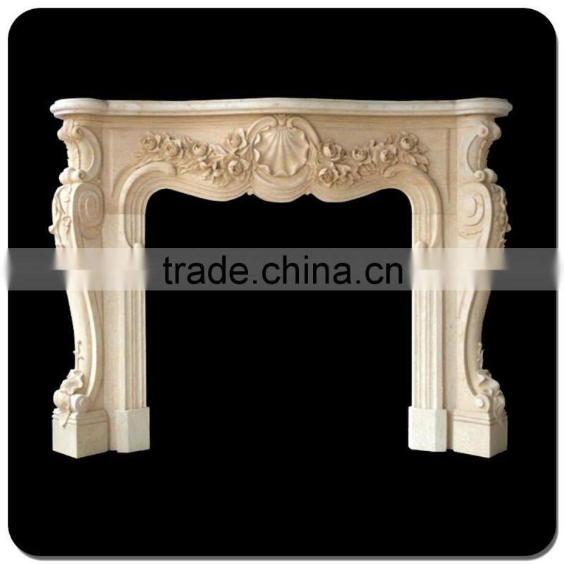 Home Decoration Hand Carving White Flower Marble Fireplace Mantel