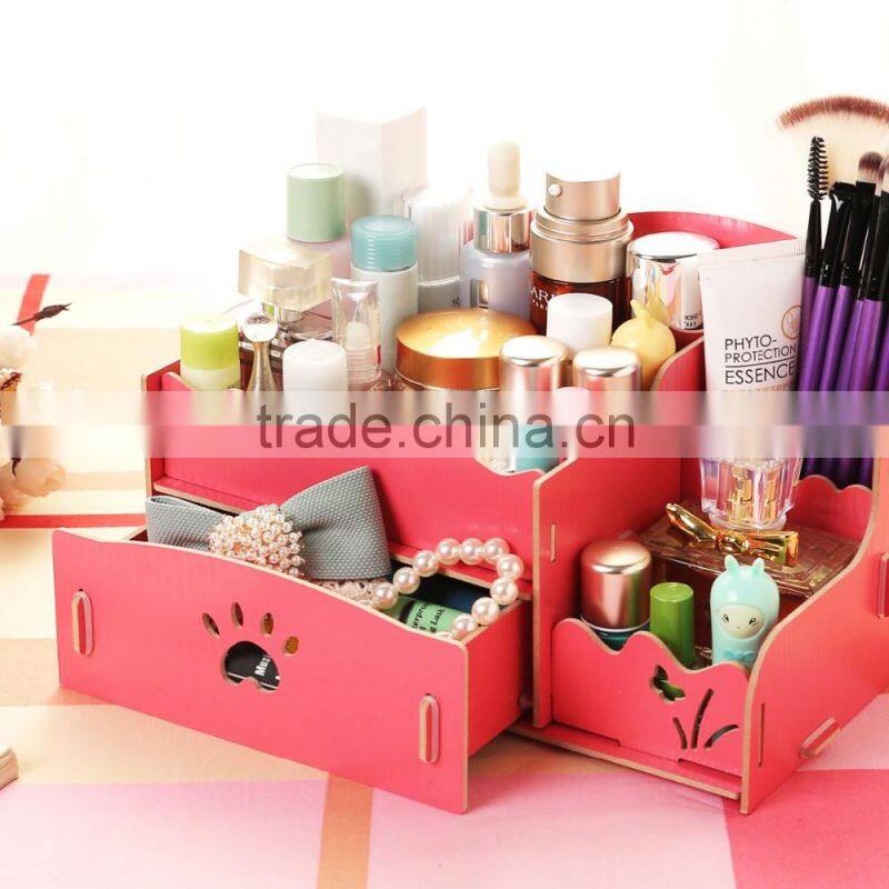 The wooden box DIY Korean cosmetic storage box desktop drawer storage