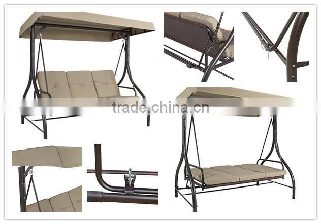 Customized 3 person tan swing chair outdoor swing chair with 7 cm cushion for hot sale